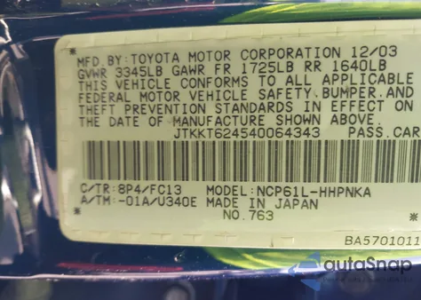 2004 Scion Xa from USA, damaged, VIN JTKKT624540064343